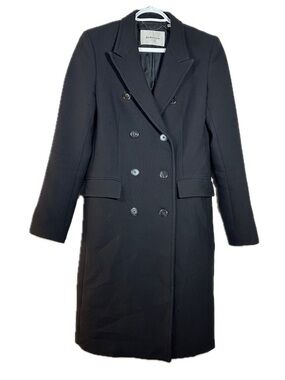 Aritzia Babaton Atelier Italian Wool Black Slouchy Coat Double Breasted Size XS